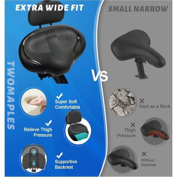 Noseless Bike Seat with Backrest for Men Women-Extra Padding Comfort Wide Bic... - Picture 5 of 7